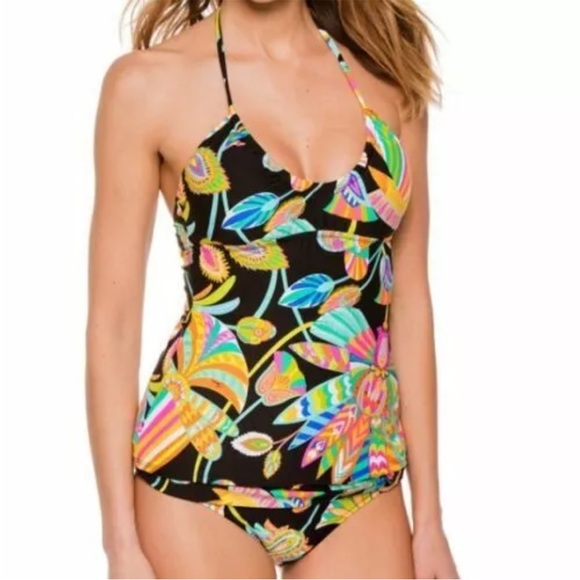 TRINA TURK Tahitian Floral Black Tankini Swim Top 12 - Picture 1 of 10
